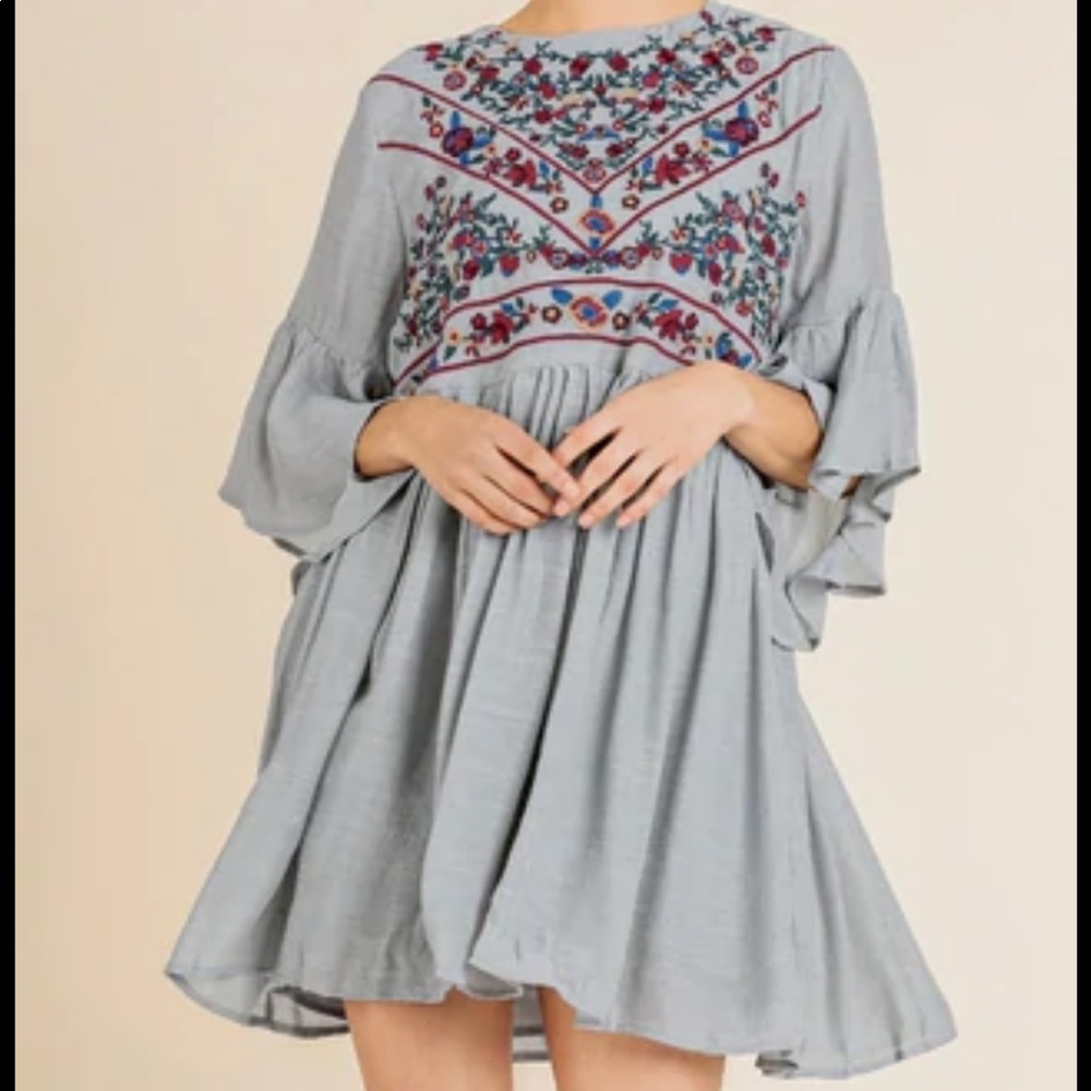 Umgee Grey Embroidered Dress